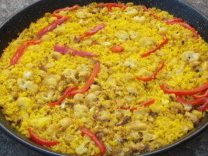 paella de coliflor y bacalao